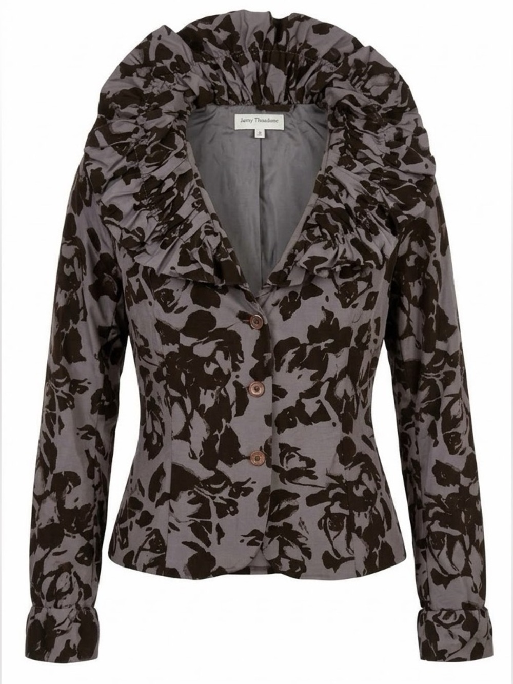 Anne Fontaine Women’s size 2 Brown Floral Velvet Burnout Ruffle Collar Jacket